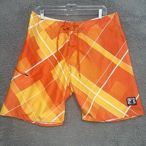 Body Glove Board Shorts Mens 34 Orange Surf Swim Trunks Bathing Bottom Spell Out